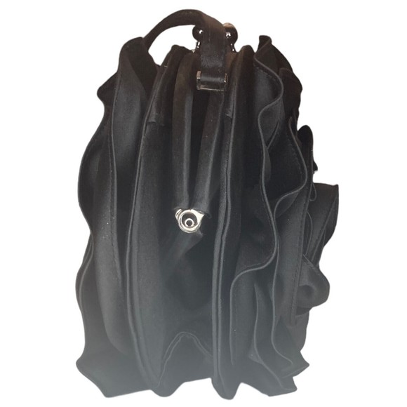 Franchi Evening Bag Black Satin Round Flower Shape. Top Handle. - Picture 5 of 7